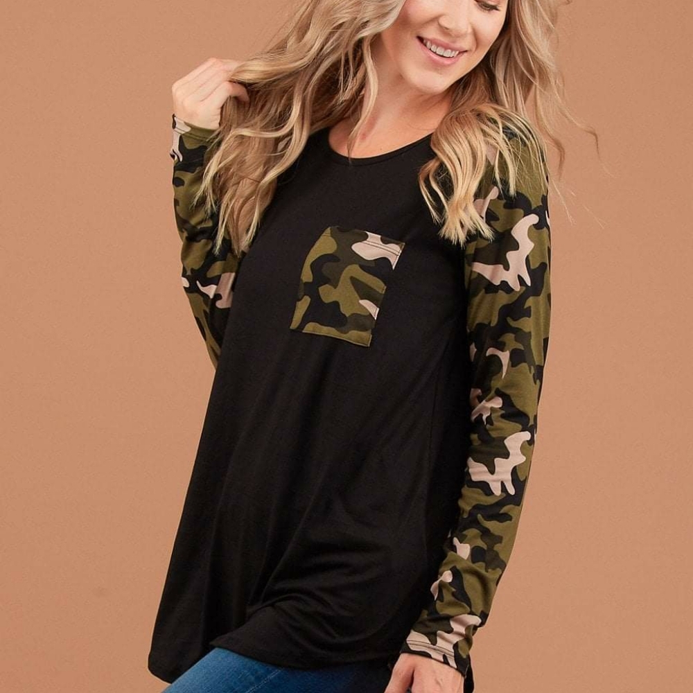 Black and Camo Raglan with Pocket